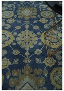 9.3x12 Hand Knotted Blue and Beige Traditional Oushak Wool Area Rug