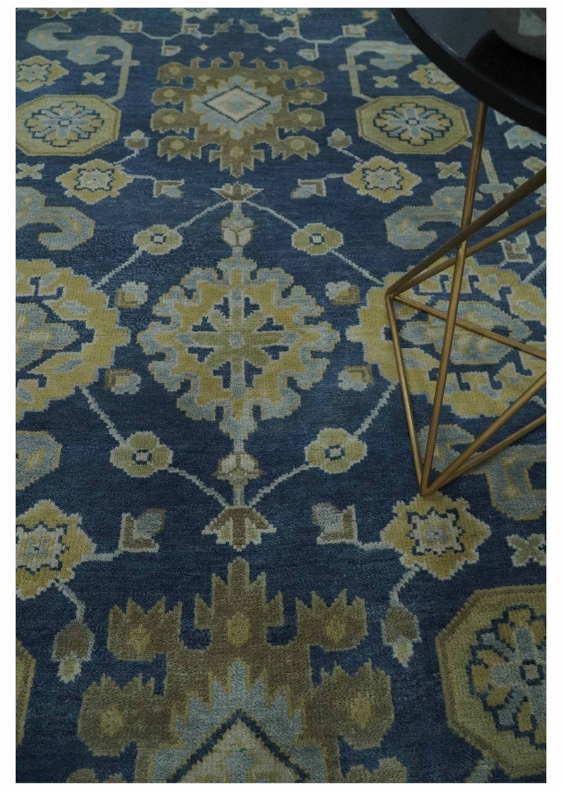9.3x12 Hand Knotted Blue and Beige Traditional Oushak Wool Area Rug