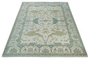 9.3x12.1 Hand Knotted Oriental Oushak Ivory, Brown and Beige Wool Area Rug