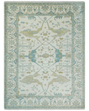 9.3x12.1 Hand Knotted Oriental Oushak Ivory, Brown and Beige Wool Area Rug