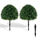28 Inches Artificial Boxwood Topiary Ball Tree Set of 2 with Ground Spike-Green by LJGDeals