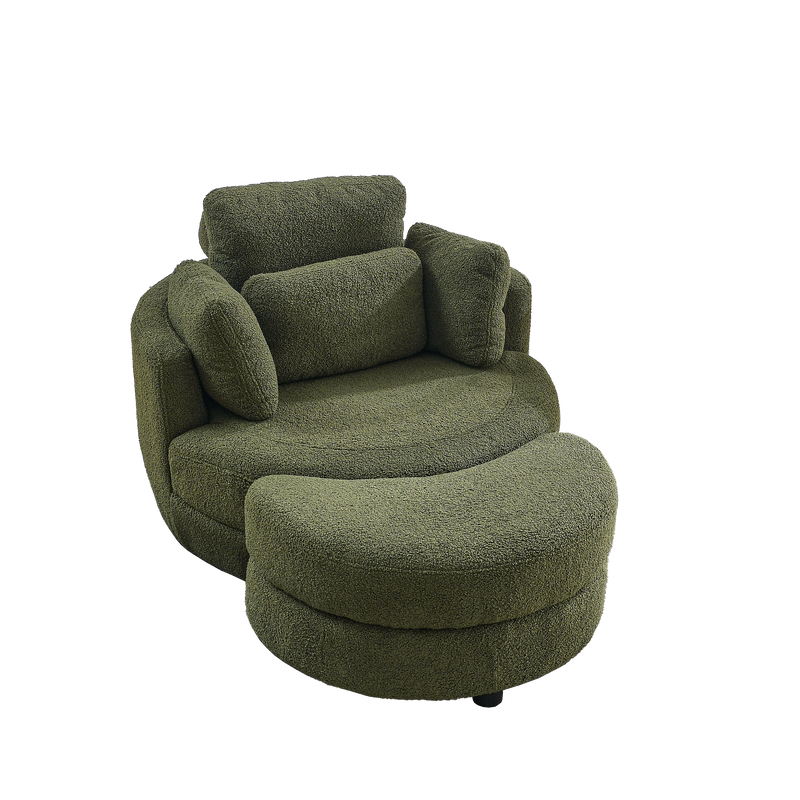 39"W Oversized Swivel Chair with moon storage ottoman for Living Room, Modern Accent Round Loveseat Circle Swivel Barrel Chairs for Bedroom Cuddle Sofa Chair Lounger Armchair, 4 Pillows, Teddy Fabric