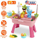 3 In 1 Kitchen Sink Toy with Electric Faucet Water Table Fishing Game Role Play Sink Set Indoor Outdoor for Kids Aged 3+ Years Old