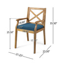 7 Pieces Acacia Wood Outdoor Dining Set with Blue Cushions