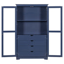 Kitchen Pantry, Freestanding Kitchen Storage Cabinet Display Cabinet With Glass Doors And 4 Built In Drawers For Living Room, Home Office - Blue