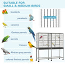 65" Double Rolling Metal Bird Cage Feeder with Detachable Rolling Stand, Storage Shelf, Wood Perch & Food Container