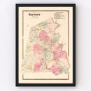 Vintage Map of Newtown, Connecticut 1867