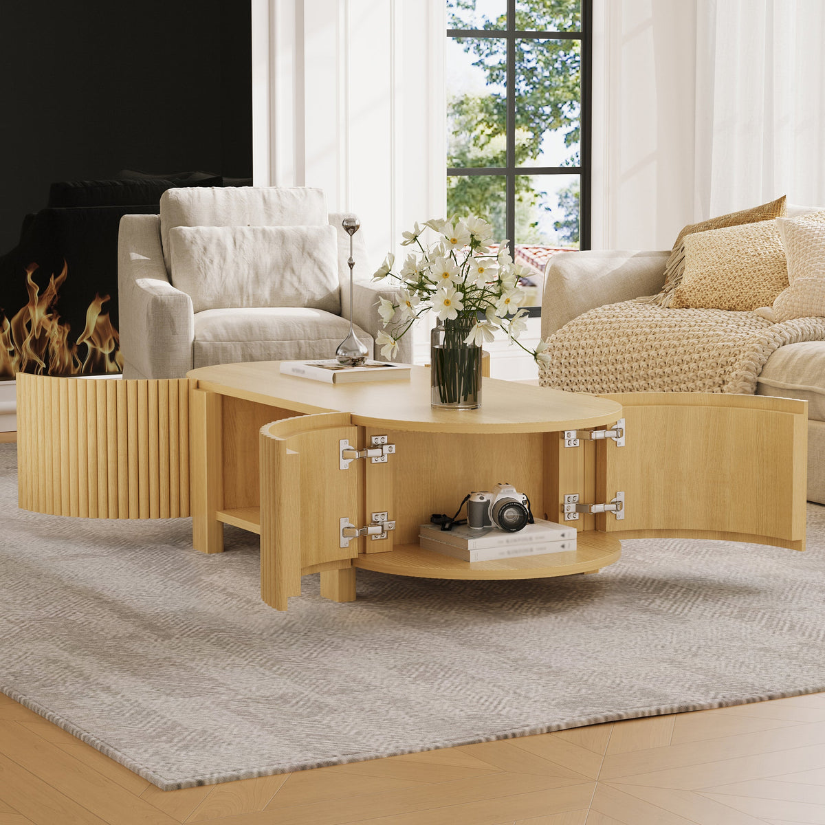 Oval Fluted Coffee Table with Storage for Living Room, photo 2 of 10