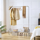 Heavy Duty Iron Garment Rack With Basket On Wheels - Silver by HouseOfZazla