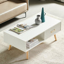 Modern Rectangle Coffee Table With Legs, Sliding Drawer For Storage - White by HouseOfZazla