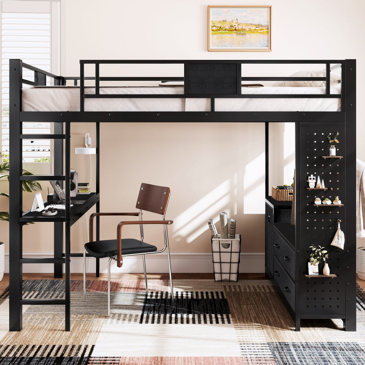 Queen Size Loft Bed with Desk & Shelves, photo 5 of 10