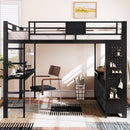 Queen Size Loft Bed with Desk & Shelves