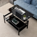 Glass Lift Top Coffee Table, Modern Simple 2-Layer Tempered Glass Coffee Table For Living Room - Black by HouseOfZazla