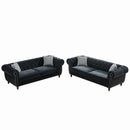 Chesterfield Upholstery Fabric Sofa With Roll Armrest & Nailhead, Mid Century Modern 3 And 3 Seater Couch