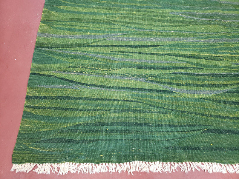 Green Turkish Kilim Rug, 6x9 - 7x10 Rugs, Bird, Handmade New Area Rug, Wool, Bohemian Boho Decor, Hand Woven, Modern Abstract Flat Weave Rug
