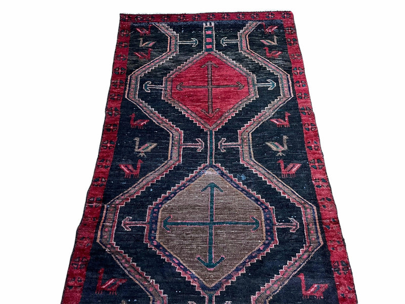 3 X 7 Handmade Wool Tribal Runner Rug Geometric Red Blue Boho Organic Dyes