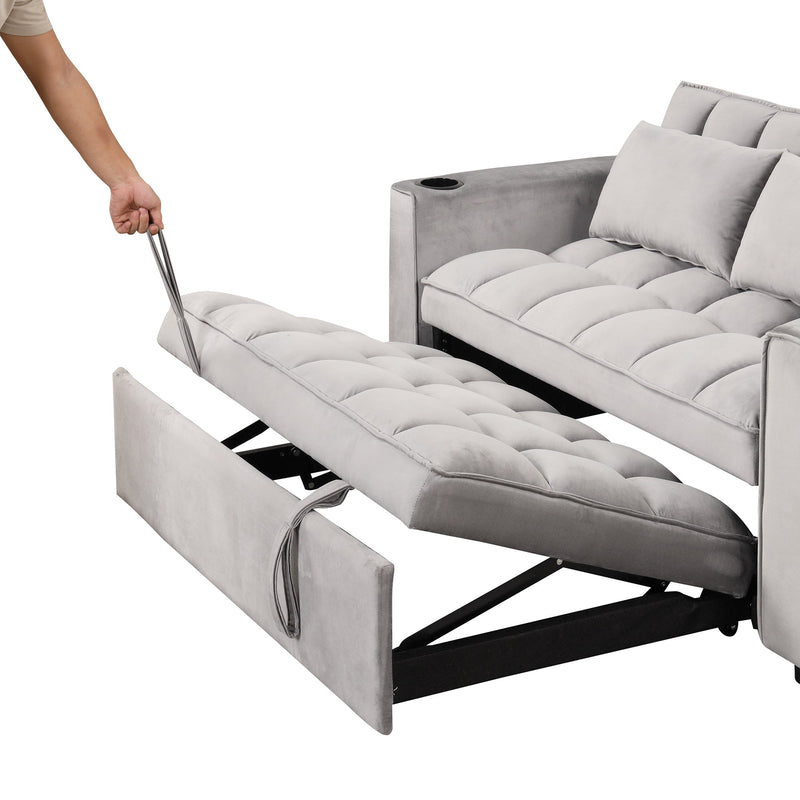 55.3" 4-1 Multi-functional Sofa Bed with Cup Holder and USB Port for Living Room or Apartments, Gray