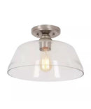 Catalina 13"W 1-Light Semi Flush Mount Vintage Light Fixture Brushed Nickel Finish with Glass Shade by LampsUSA