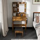 Vanity Desk Set with LED Lighted Mirror & Padded Stool
