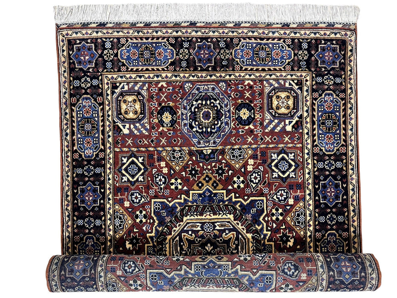 Hand-Knotted Afghani Blue & Brown Mamluk Wool Rug – 40” x 62”