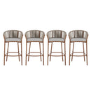 Lodi Outdoor Metal Rope Barstool, Teak Finished Frame and Beige Cushion, Set of 4 by HouseOfZazla
