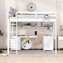 Loft Bed With Desk, Cabinets, Drawers, Charging Station And Bedside Tray