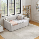 Twin Size Daybed with Trundle Upholstered Sofa Bed, with Vertical Stripes, Linen Fabric, Beige  (82.5'x43'x30')