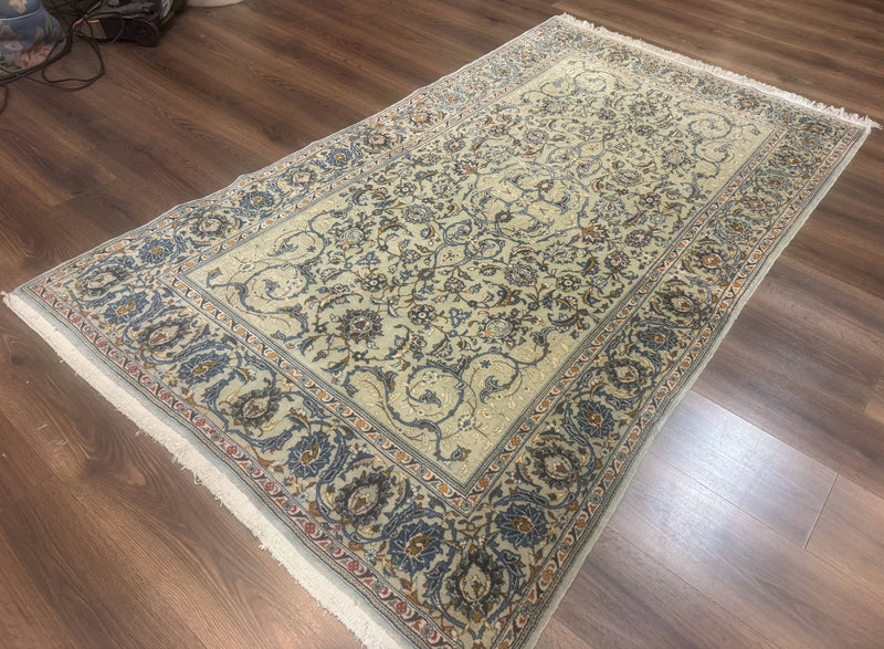 Persian Kashan Rug, Unique Colors, 225 KPSI, Light Green and Light Blue