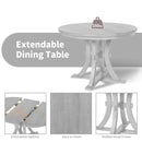 5-Piece Rustic Round Pedestal Extendable Dining Table Set with 15.7" Removable Leaf and Simple Dining Chirs for Small Places, Gray