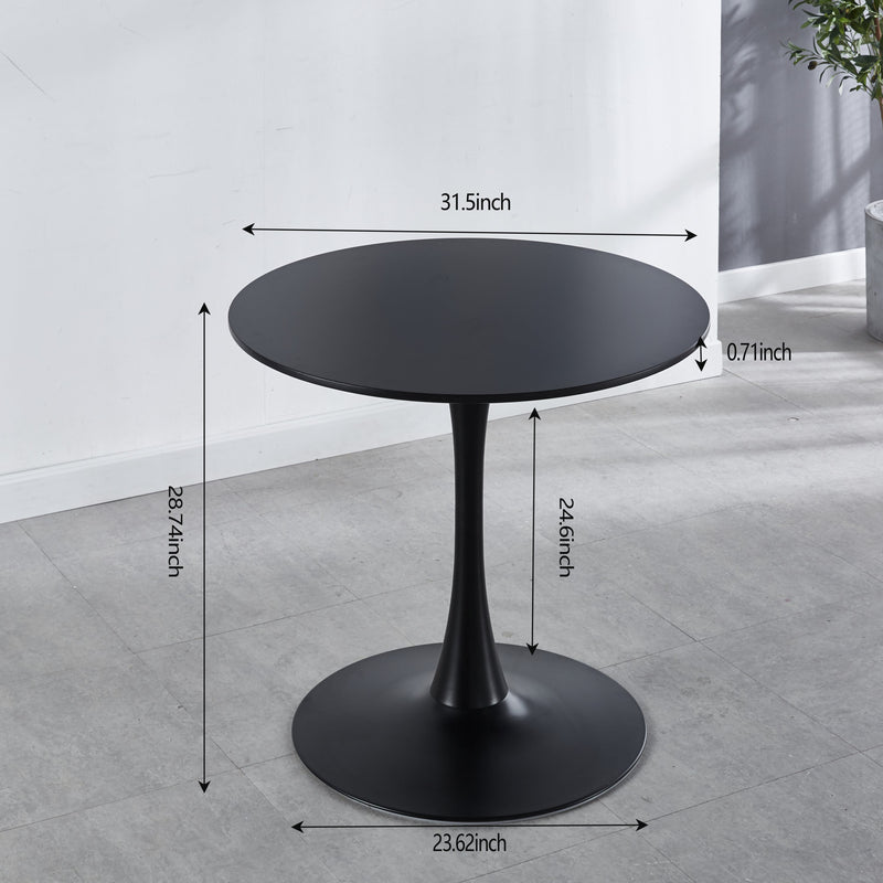 31.5" Black Tulip Table Mid-century Dining Table for 2-4 people With Round Mdf Table Top, Pedestal Dining Table, End Table Leisure Coffee Table