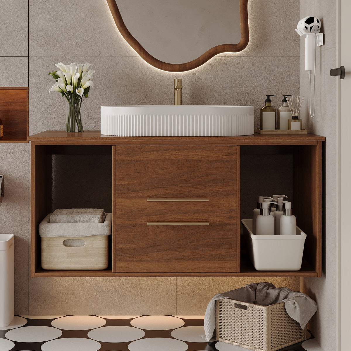Wall-Mounted Bathroom Vanity with Ceramic Sink, photo 2 of 10
