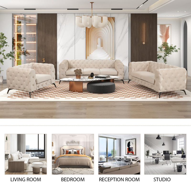 40.5" Velvet Upholstered Accent Sofa, Modern Single Sofa Chair with Button Tufted Back, Modern Single Couch for Living Room, Bedroom, or Small Space, Beige