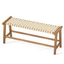 47 Inches Long Teak Wood Patio Bench with Weave Seat and Solid Wood Legs-Natural by LJGDeals