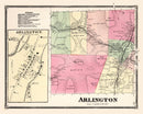 Vintage Map of Arlington Township, Bennington County, Vermont 1869