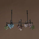 GobekUsa Rustic Star-Shaped Stained Glass Dining Room Chandelier with 8 Pendant Lights and Hanging Rod