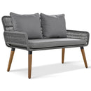 6-Piece Rope Patio Furniture Set, Outdoor Furniture with Acacia Wood Cool Bar Table with Ice Bucket, Deep Seat Patio Conversation Set with Two Stools for Backyard Porch Balcony (Grey)