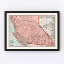 Vintage Map of British Columbia Canada, 1925