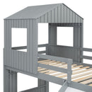 Loft Bunk Bed With Playhouse, Farmhouse, Ladder, Slide And Guardrails by HouseOfZazla