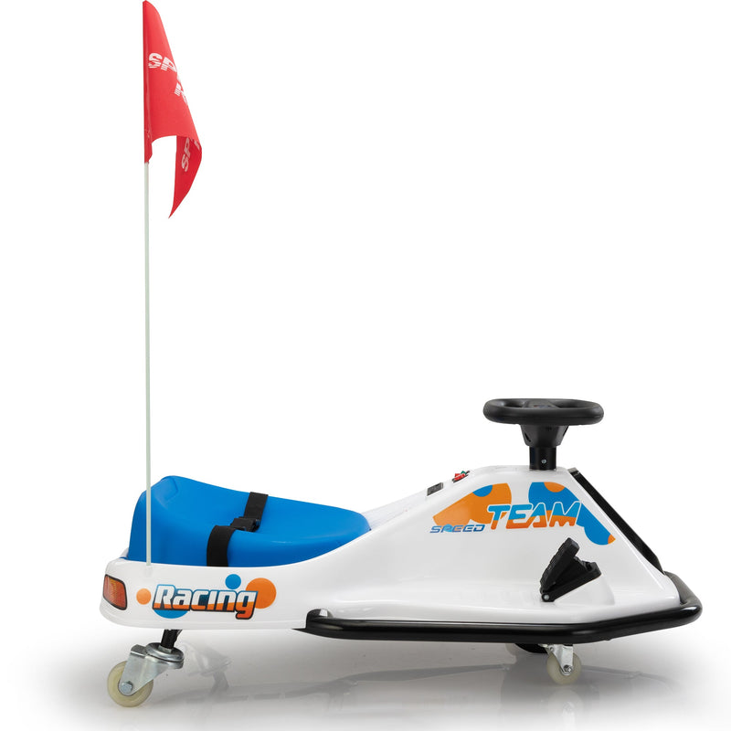 24V brushless drift car,Toddler Ride on Car, Music, Bluetooth --White blue