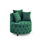 Modern Upholstered Swivel Chair With Button Tufted Design And Movable Wheels by Unique Piece Furniture