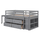 Loft Bed With Retractable Writing Desk And 4 Drawers, With Lateral Portable Desk And Shelves by HouseOfZazla