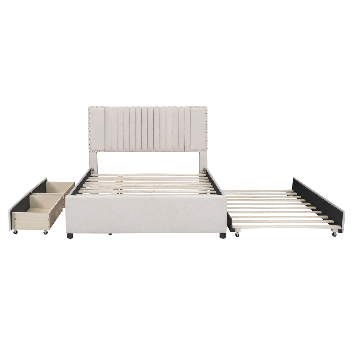 Upholstered Platform Bed With Drawers, Classic Headboard Design, photo 11 of 21
