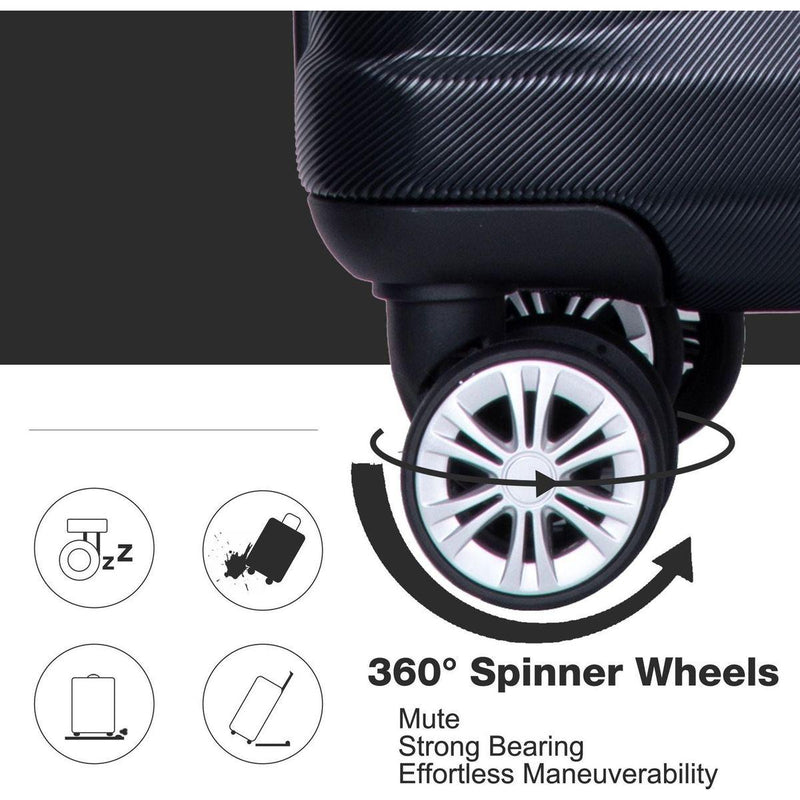 3 Piece Luggage Sets PC Lightweight & Durable Expandable Suitcase with Two Hooks, Double Spinner Wheels, TSA Lock, (21/25/29) Black