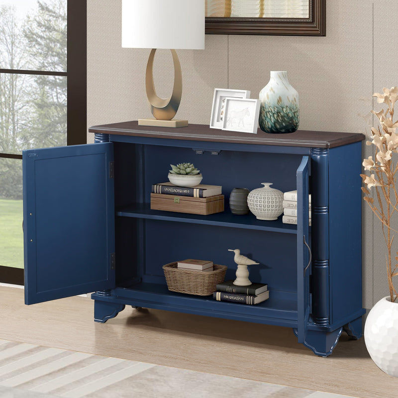 40" Console Table with Storage Shelf, Retro Entryway Table with Adjustable Storage Shelf, Sofa Couch Table for Hallway, Entry Way, Living Room, Foyer, Navy Blue and Brown Top
