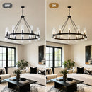 12-Light Matte Black Wagon Wheel Chandelier