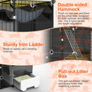 3-Tier Indoor Cat Cage with Litter Box, Hammock & Ladder, Detachable Metal Wire Cat Kennel Enclosure for 1–2 Kittens