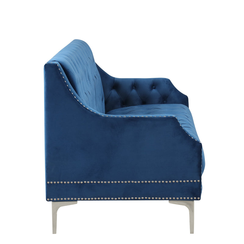 78" Modern Sofa Dutch Plush Upholstered Sofa with Metal Legs, Button Tufted Back Blue