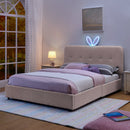 Queen Size Kids Upholstered Bed with Rabbit Ear Headboard & Storage