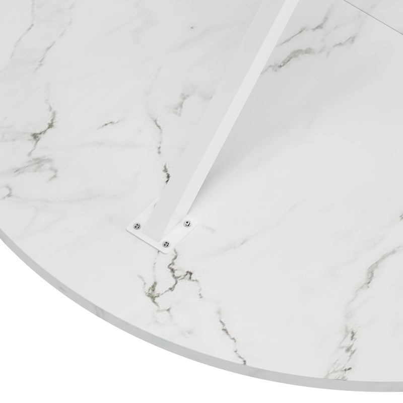 47.24" Modern Cross Leg Round Dining Table, White Marble Top Occasional Table, Two Piece Removable Top, Matte Finish Iron Legs