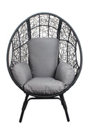 3 Pieces Patio Egg Chairs (Model 3) with Side Table Set,Black Color PE Rattan and Grey Cushion